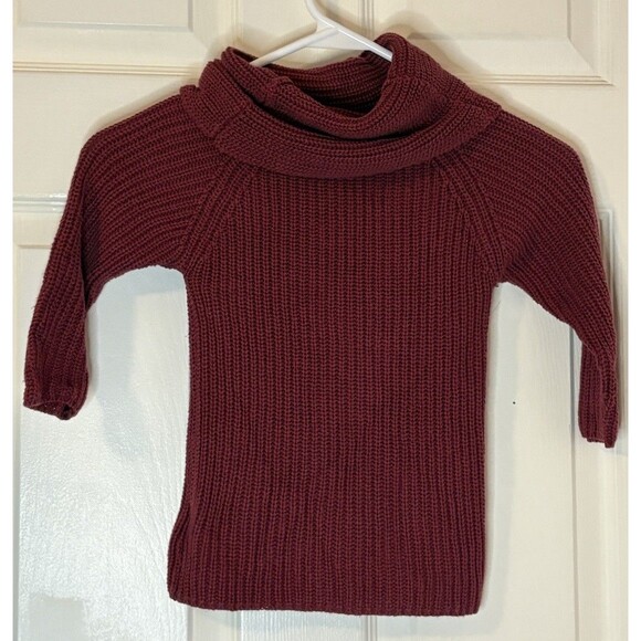 Old Navy Penguin Sweater Girls Size 2T Burgundy Long Sleeve Cowl Neck Winter - Picture 1 of 6